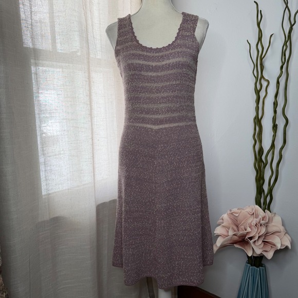 Laura Yang Dresses & Skirts - Laura‎ Yang 70s Vintage Mod Swing Dress Purple Knit Eyelet Women's Size Medium